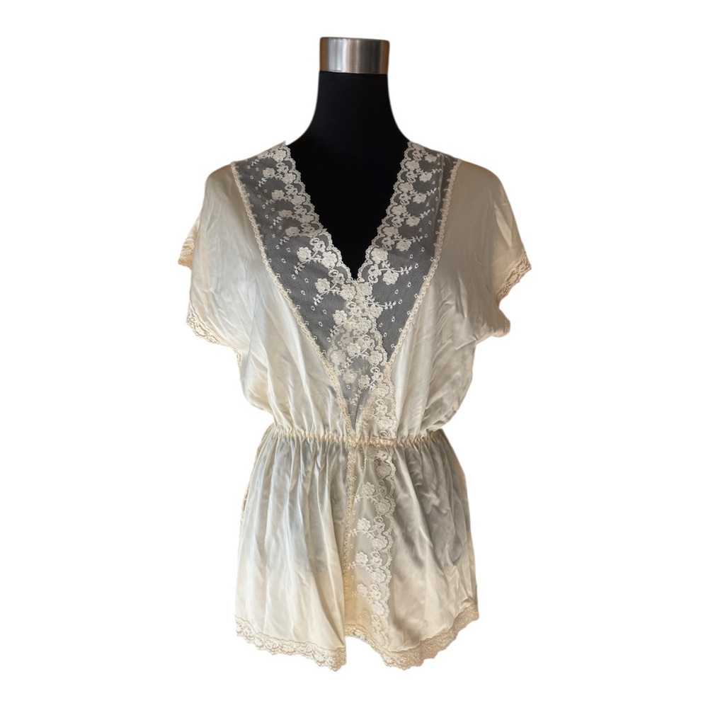 Vintage 80s/90s Yellow Floral Lace Trim & Embroidery Matching Playsuit Set S/M